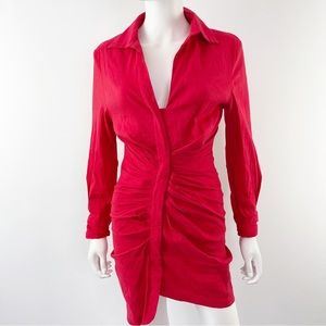 Zara Red Button Up Shirt Dress Size XS Long Sleeve Asymmetrical Sexy Clubwear